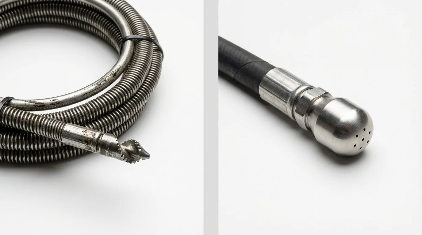 Drain snake cable and hydro jetting nozzle used for drain cleaning in Mount Olive, IL
